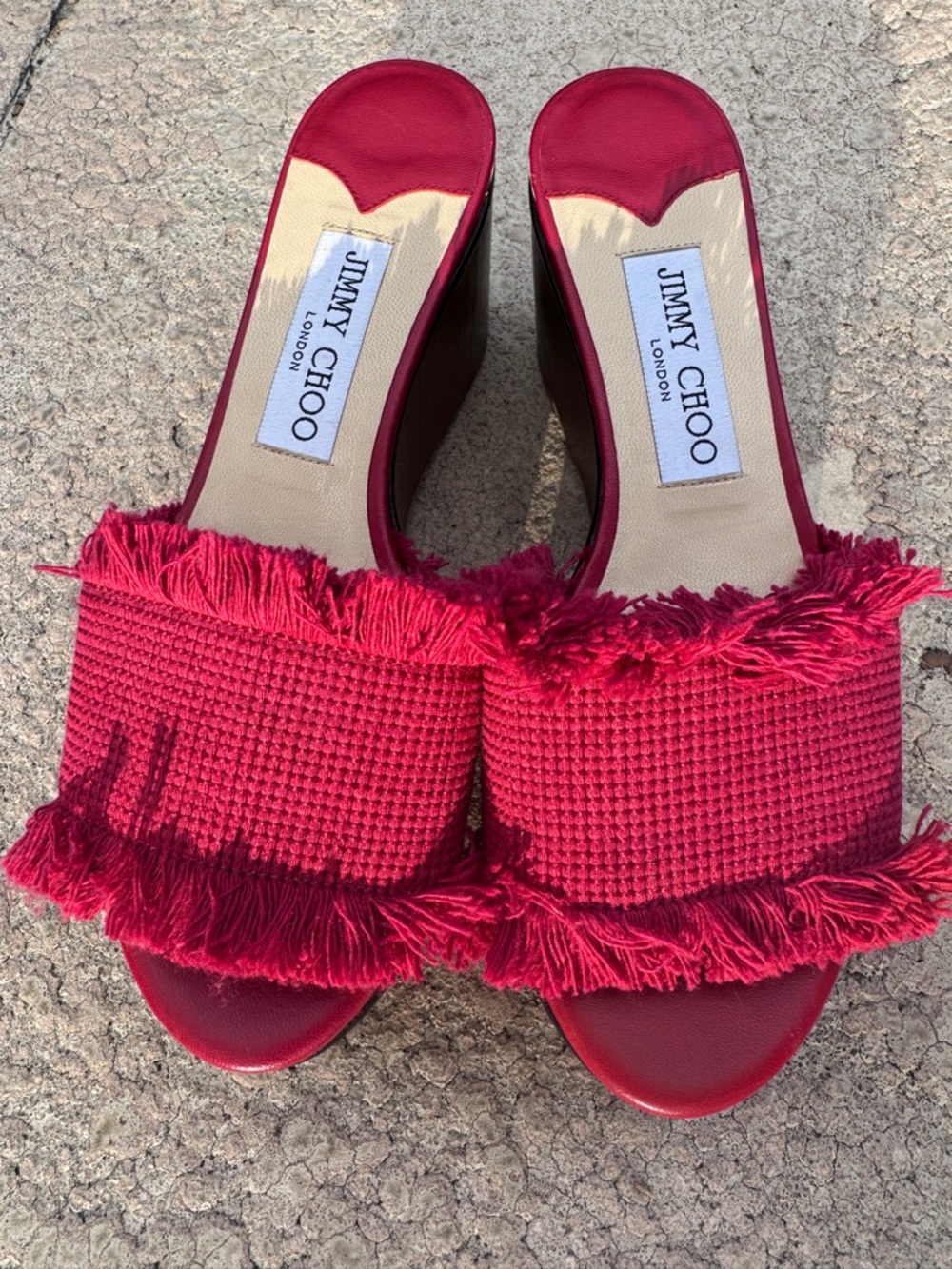 Jimmy Choo Red Fringed Slide Sandals for Women